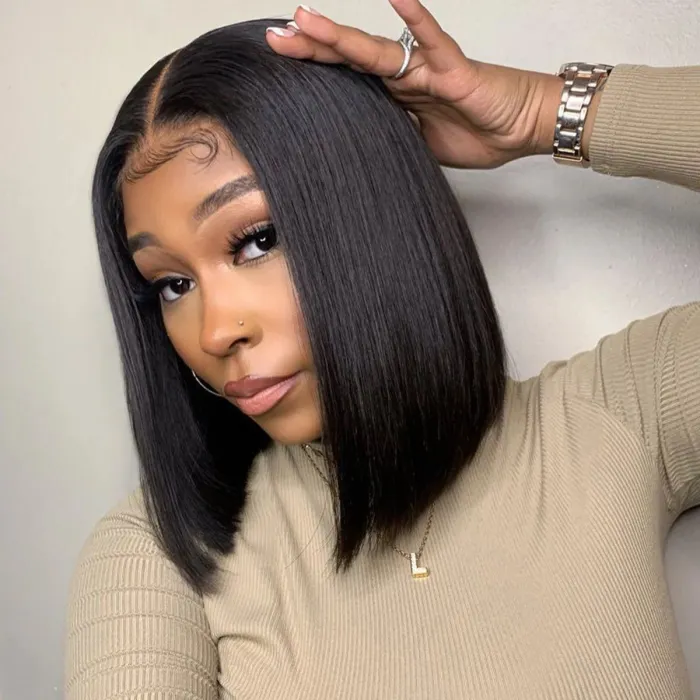 4*4 Straight Pre Plucked Bob Lace Front Human Hair Wigs