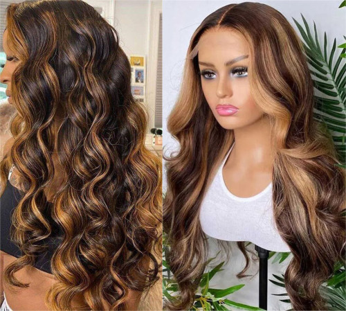 150% 4x4 Body Wave Lace Wig Human Hair Highlight P4/27