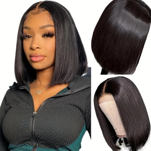 150% Density 4*4 Straight Bob Lace Front Human Hair Wigs