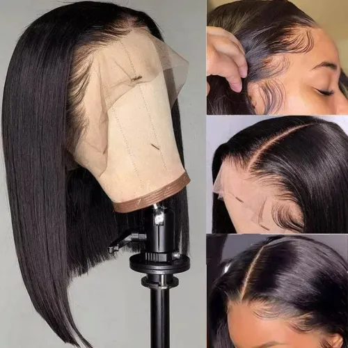 13×4×1 Straight Bob T Part Human Hair Wigs Natural Color