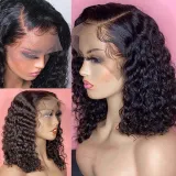 13*4 Deep Wave Natural Black Bob Lace Front Human Hair Wigs