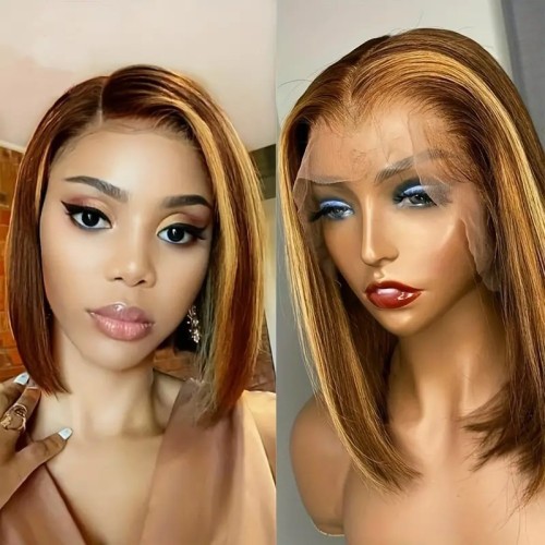 Ombre Highlight Bob Wig P4/27 Human Hair 13x4 Lace Front Wig