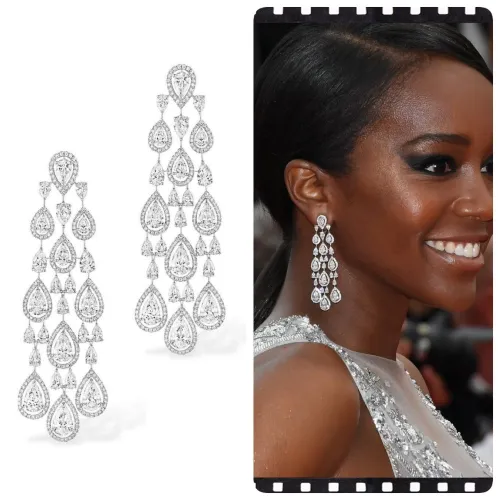 European and American Fashion Style Tassel Earrings Feast President's Elegant Copper Micro inlaid Zircon Earrings Earrings Fashion Accessories