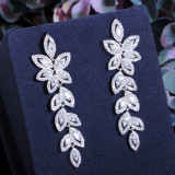 Instagram European and American fashion long leaf zircon tassel earrings S925 silver needle micro inlaid zircon temperament earrings wholesale