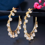 Wish European and American New Fashion Droplet Tassel Earrings, Brass Gold Plated Zircon Round Earrings, Colored Zircon Earrings Manufacturer