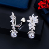 E0220 Korean High end Pearl Earrings AAA Zircon Fashion Exquisite Evening Dress Earrings S925 Silver Needle