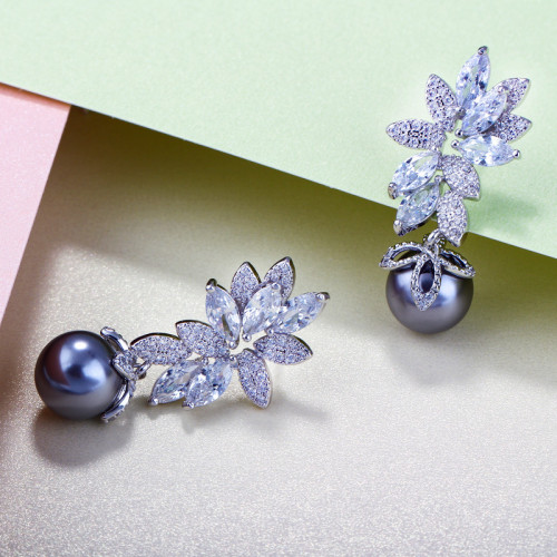 E0220 Korean High end Pearl Earrings AAA Zircon Fashion Exquisite Evening Dress Earrings S925 Silver Needle