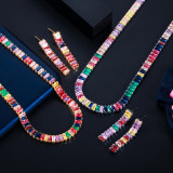 Cross border jewelry European and American full diamond minimalist rainbow colored zircon necklace fashion evening party necklace earring set