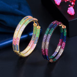 Cross border European and American popular jewelry with micro inlaid colored zircon large earrings, gold black gold electroplated earrings, and elegant earrings