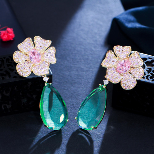 Cross border New European and American Flower Earrings Micro Set with Diamond Crystal Earrings for Banquet Dresses Water Drop Earrings Wholesale