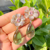 Cross border New European and American Flower Earrings Micro Set with Diamond Crystal Earrings for Banquet Dresses Water Drop Earrings Wholesale