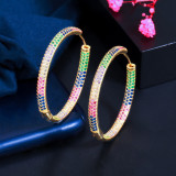 Cross border European and American popular jewelry with micro inlaid colored zircon large earrings, gold black gold electroplated earrings, and elegant earrings
