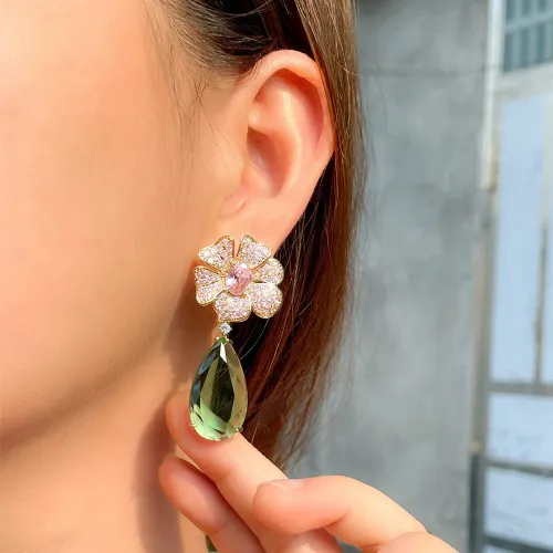 Cross border New European and American Flower Earrings Micro Set with Diamond Crystal Earrings for Banquet Dresses Water Drop Earrings Wholesale