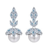 Korean Fashion Versatile Sweet and Cute Flower Earrings AAA Zircon Shell Pearl Earrings Manufacturer Wholesale