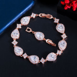 Super Flash Fashion Classic Droplet Shape Geometric Women's Bracelet Brass Set AAA Zircon Handicraft Wholesale Stock