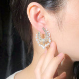 E0321 Korean Fashion Pearl Jewelry S925 Silver Needle Micro Inlaid Zircon Hollow Light Luxury Earrings and Earstuds