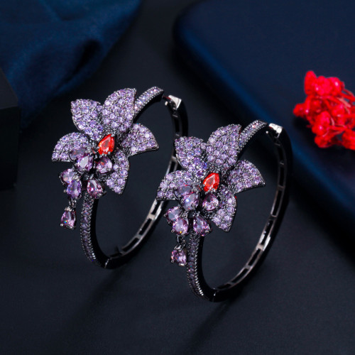 New Japanese and Korean Heavy Industries Exaggerate Personality, Colorful Zircon Droplet Earrings, Fashionable Flower Circles, Elegant Style Earrings