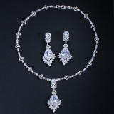 Foreign trade source: Bride Wedding Dress Zircon Set Chain Wedding Jewelry Necklace Earrings Two piece Set One Piece Shipping