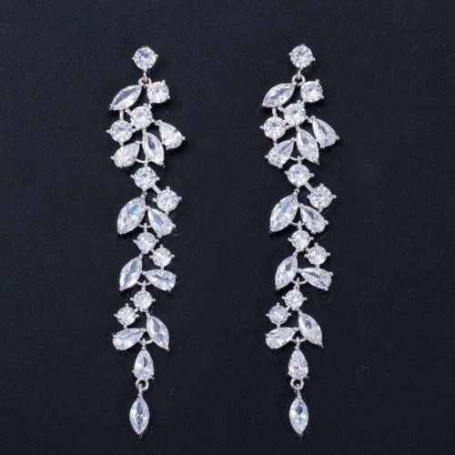 Korean Fashion Classic Petals Long Droplet Tassel Earrings with Zircon Full Diamond Inlaid Popular Earrings Wholesale