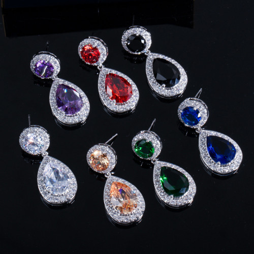 E0229 Korean Style Women's Earrings Fashionable and Versatile Water Drop Zircon Earrings with Micro Inlay Technology Available in Multiple Colors