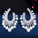 E0321 Korean Fashion Pearl Jewelry S925 Silver Needle Micro Inlaid Zircon Hollow Light Luxury Earrings and Earstuds