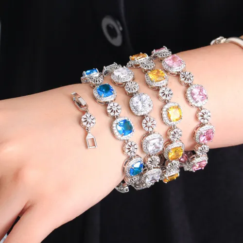 European and American Precision Light Luxury Colorful Treasure New Product Bracelet Square Candy Micro Set Zircon Luxury Bracelet Zircon Jewelry