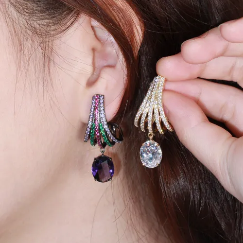 Wholesale of new popular jewelry in South Korea and South Korea, brass inlaid with colored zircon earrings, electroplated platinum ear jewelry