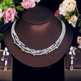 French Light Luxury Full Diamond Evening Dress Necklace with Multi layered Layered Zircon Water Droplet Collar Chain Earring Set