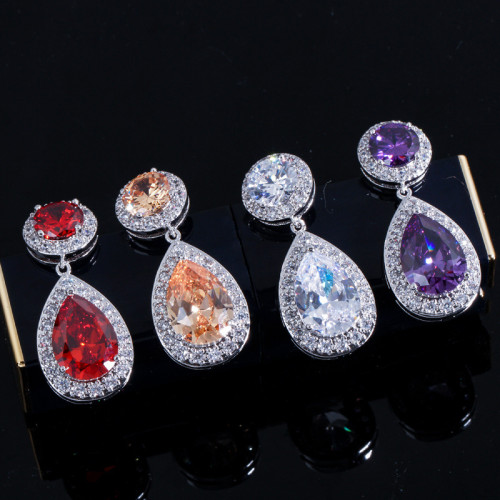 E0229 Korean Style Women's Earrings Fashionable and Versatile Water Drop Zircon Earrings with Micro Inlay Technology Available in Multiple Colors