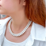 Korean Fashion Celebrity Double layered Freshwater Pearl Neckchain Personalized and Elegant Collar Chain Pearl Zircon Necklace for Women