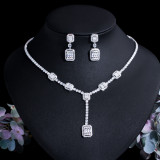 European and American Bridal Jewelry Set Sparkling Zircon Wedding Necklace Earrings Two piece Chain Set Dinner Dress Wedding Accessories