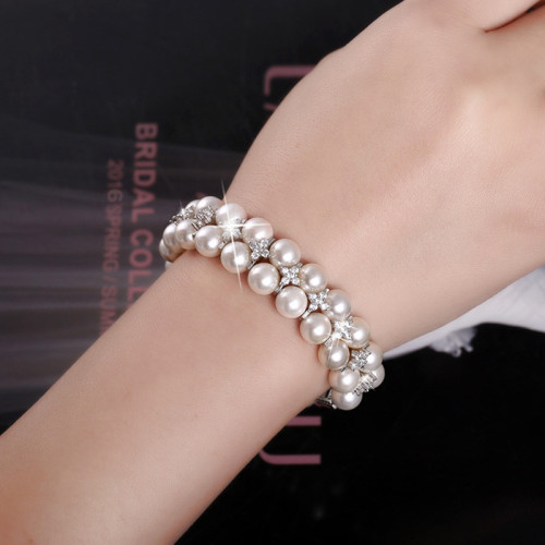 New Korean version natural pearl bracelet with micro inlaid zircon double-layer bracelet manufacturer direct sales wholesale of jewelry