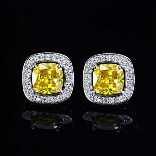 Hot selling micro inlaid earrings, popular AAA zircon earring accessories wholesale, high-end European and American earrings, square inlaid diamond earrings