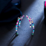 Korean version of colorful zircon curved rod double row diamond long strip, super sparkling gemstone earrings, ear bone studs, small and versatile earrings