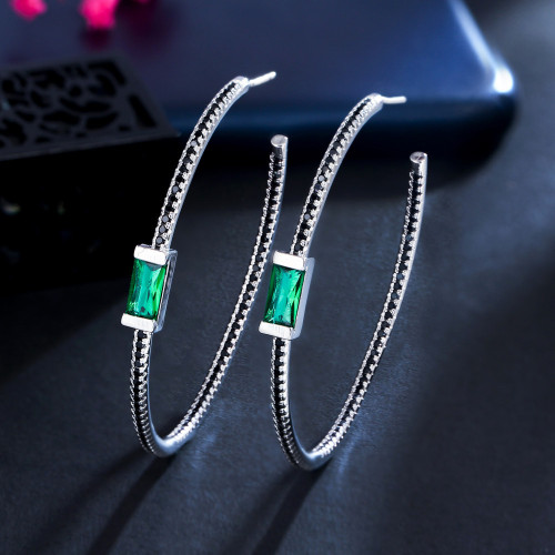 S925 Silver Needle Instagram Blogger's Same Grandmother Emerald Set Diamond Big Ring Earrings Trendy Women's Popular Earrings