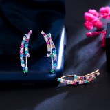 Korean version of colorful zircon curved rod double row diamond long strip, super sparkling gemstone earrings, ear bone studs, small and versatile earrings
