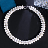 Korean Fashion Celebrity Double layered Freshwater Pearl Neckchain Personalized and Elegant Collar Chain Pearl Zircon Necklace for Women