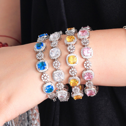 European and American Precision Light Luxury Colorful Treasure New Product Bracelet Square Candy Micro Set Zircon Luxury Bracelet Zircon Jewelry