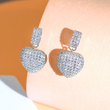 Korean Love Full Diamond Nightclub Design Sense, Elegant Earrings with Micro inlaid Zircon Peach Heart Ear Buckles and Earrings