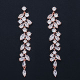 Korean Fashion Classic Petals Long Droplet Tassel Earrings with Zircon Full Diamond Inlaid Popular Earrings Wholesale