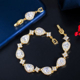 Super Flash Fashion Classic Droplet Shape Geometric Women's Bracelet Brass Set AAA Zircon Handicraft Wholesale Stock