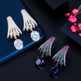 Wholesale of new popular jewelry in South Korea and South Korea, brass inlaid with colored zircon earrings, electroplated platinum ear jewelry