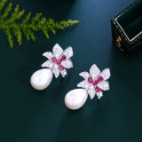 Light Luxury Sweet Zircon Flower Pearl Earrings S925 Silver Needle with High Quality and Elegant Charm, Versatile Petals
