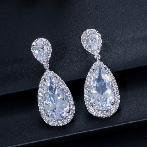 Li Ying's popular European and American classic water drop earrings with micro inlaid zircon long earrings, bride's earrings, dinner accessories