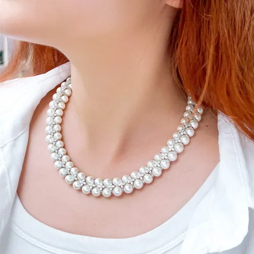 Korean Fashion Celebrity Double layered Freshwater Pearl Neckchain Personalized and Elegant Collar Chain Pearl Zircon Necklace for Women