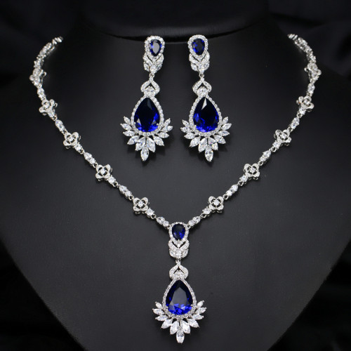Foreign trade source: Bride Wedding Dress Zircon Set Chain Wedding Jewelry Necklace Earrings Two piece Set One Piece Shipping