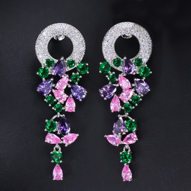 New Multi Color Flower Ring Series Earrings Customized AAA Zircon Shining Gloss Set with Diamond Earrings Wholesale
