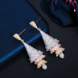 Guangzhou Fashion Jewelry European and American Micro inlaid Zircon Tricolor Craft 3D Skirt Earrings Christmas Tree Earrings Manufacturer