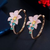 New Japanese and Korean Heavy Industries Exaggerate Personality, Colorful Zircon Droplet Earrings, Fashionable Flower Circles, Elegant Style Earrings