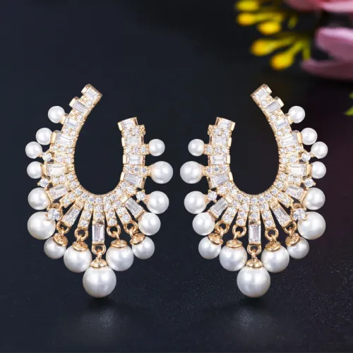 E0321 Korean Fashion Pearl Jewelry S925 Silver Needle Micro Inlaid Zircon Hollow Light Luxury Earrings and Earstuds